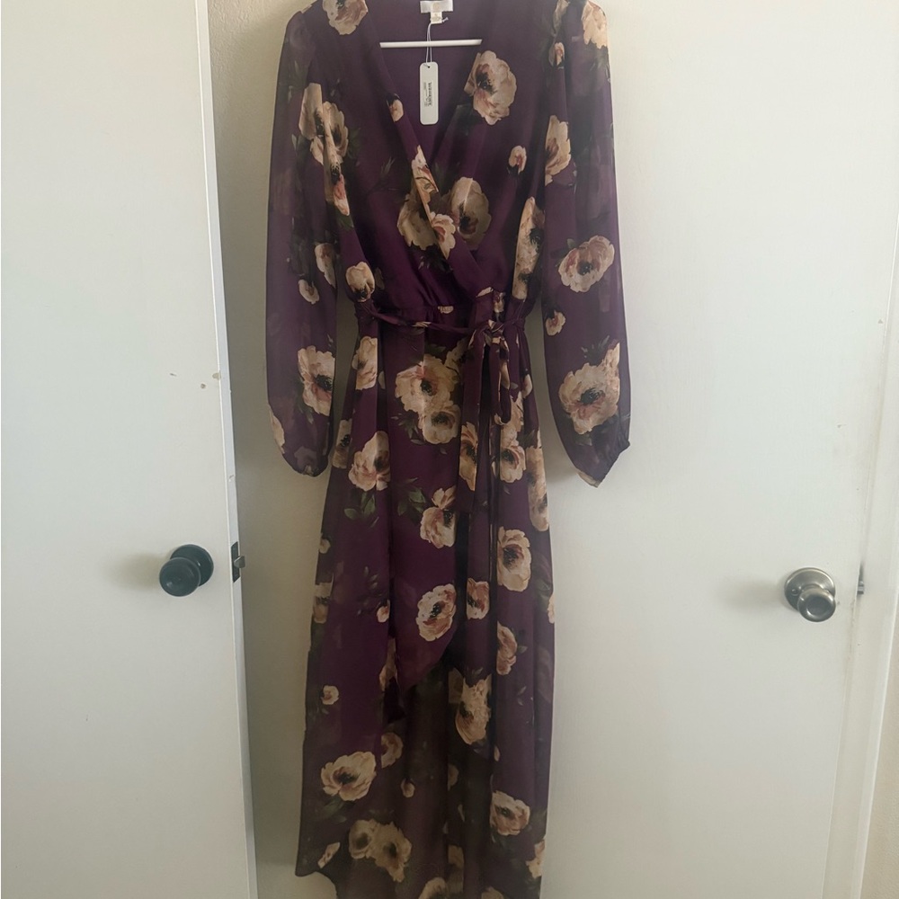 Charming Charlie Purple Floral Long Sleeve Dress